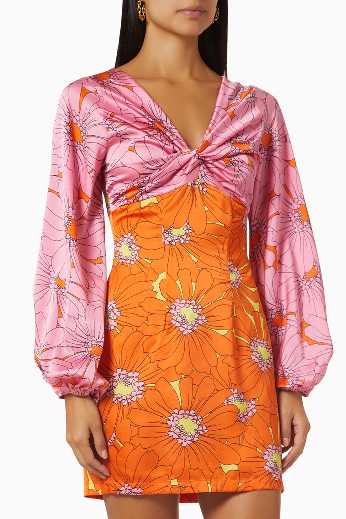

Iris Floral-print Mini Dress, Orange