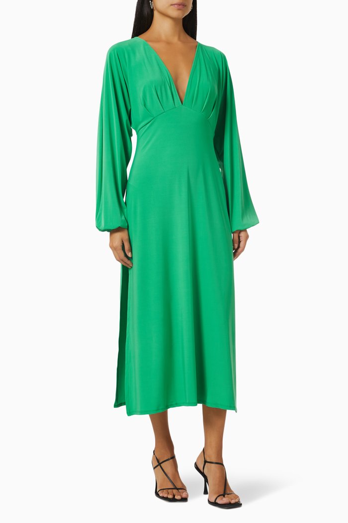 

Rhea Plunging-neck Midi Dress, Green