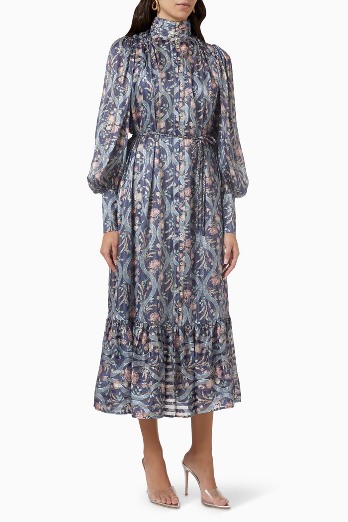 Canter Midi Dress in Silk-lurex, Blue