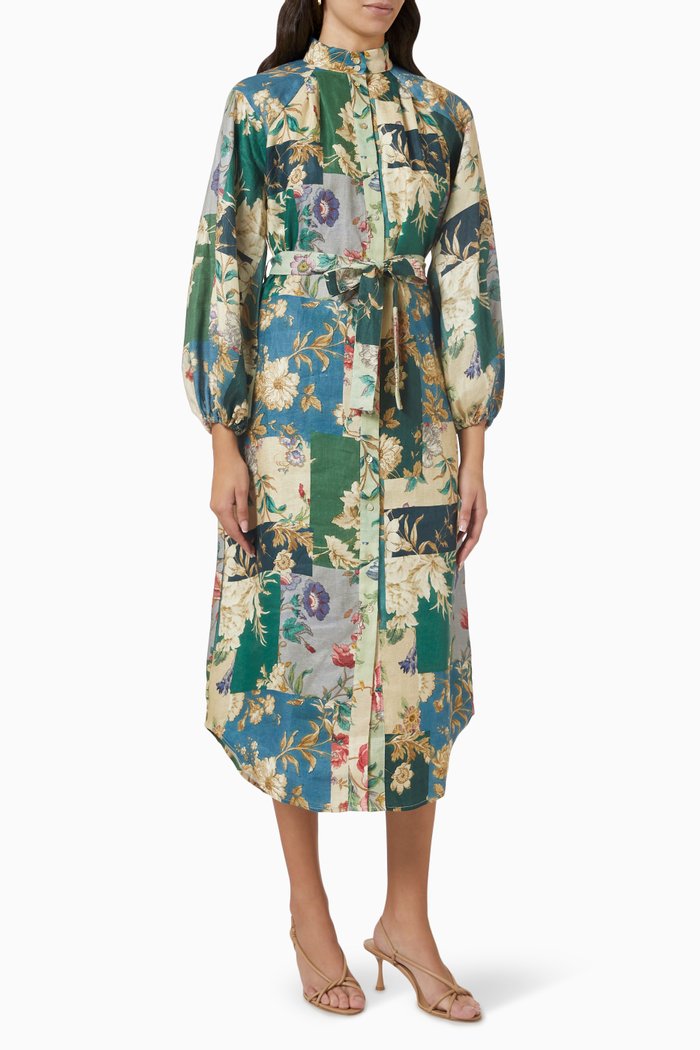 

Loretta Midi Shirt Dress in Linen, Green