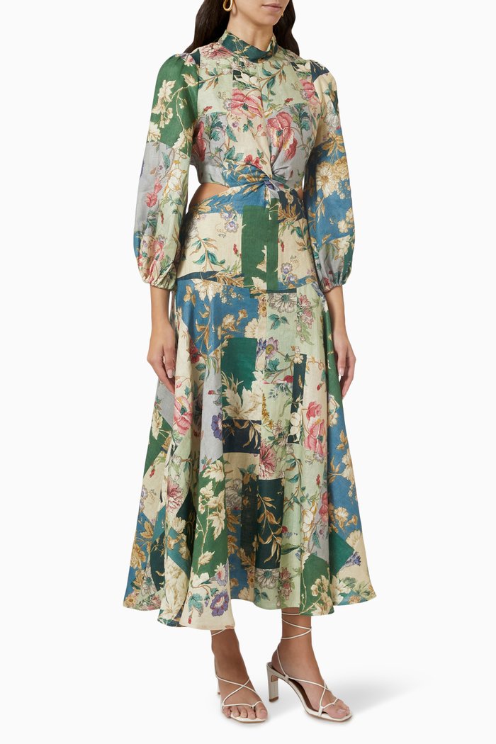 

Loretta Midi Dress in Linen, Green