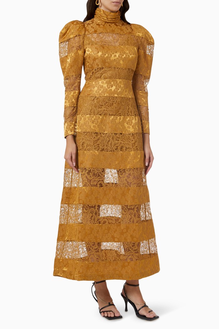 

Emelia Panel Maxi Dress in Silk-linen Blend, Orange