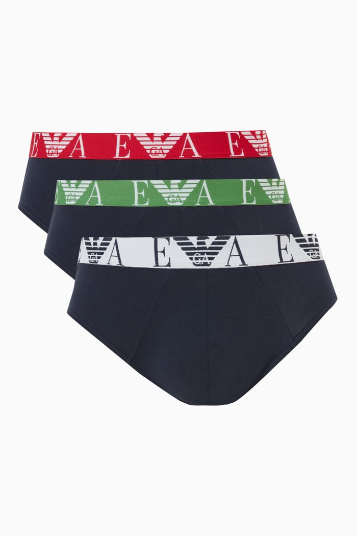 

Logo Briefs in Stretch Cotton, Set of 3, Blue