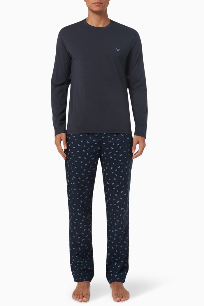 

Logo Pyjama Set in Cotton, Blue