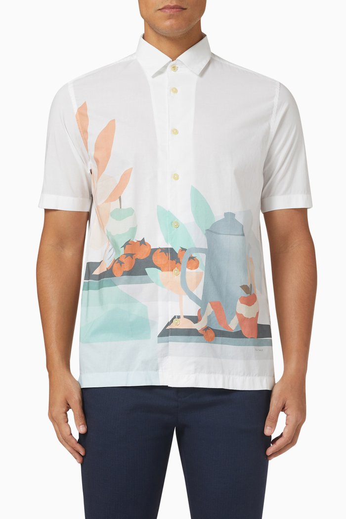 

Short Sleeve Placement Print Shirt in Cotton, White