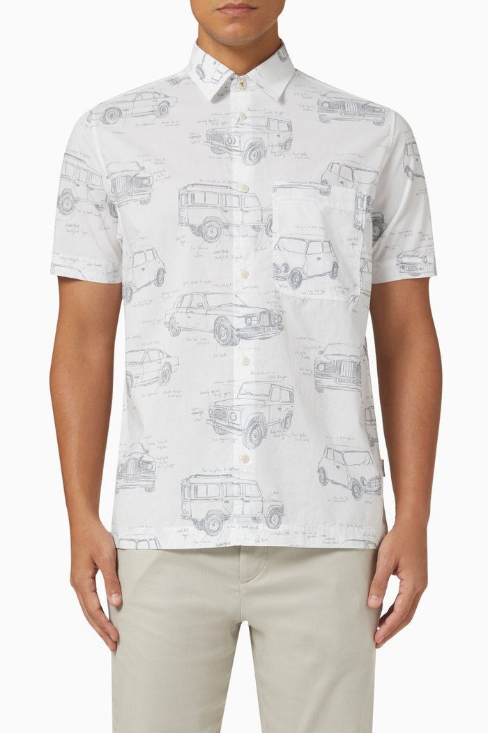 

Short Sleeve Printed Shirt in Cotton, White