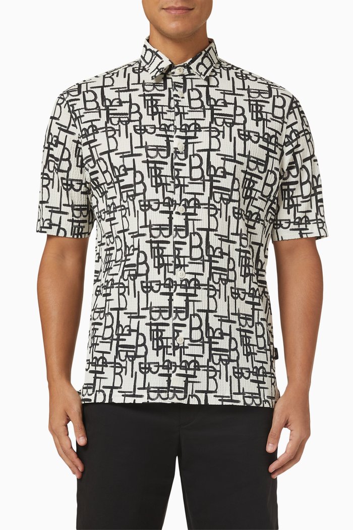 

Short Sleeve Geometric Printed Shirt in Cotton, Black