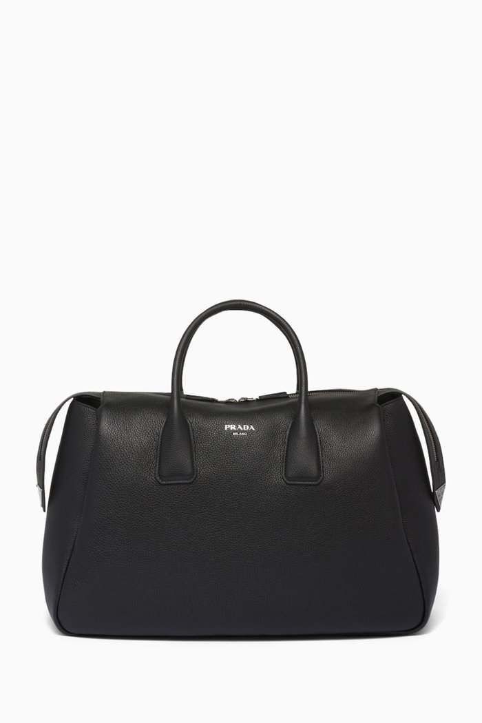 

Triangle Logo Duffle Bag in Saffiano Leather, Black