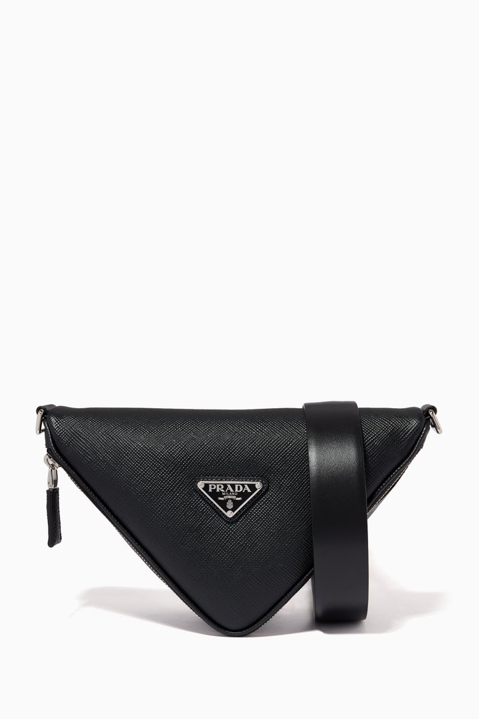 

Triangle Belt Bag in Saffiano Leather, Black