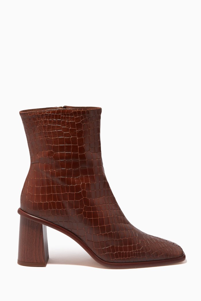 

West Cape Ankle Boots in Croc-embossed Leather, Brown