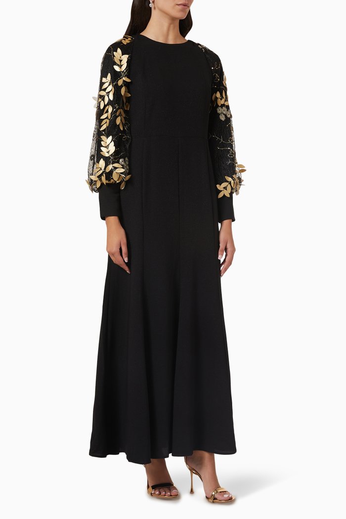 

Flower Petal Embellishment Midi Dress, Black