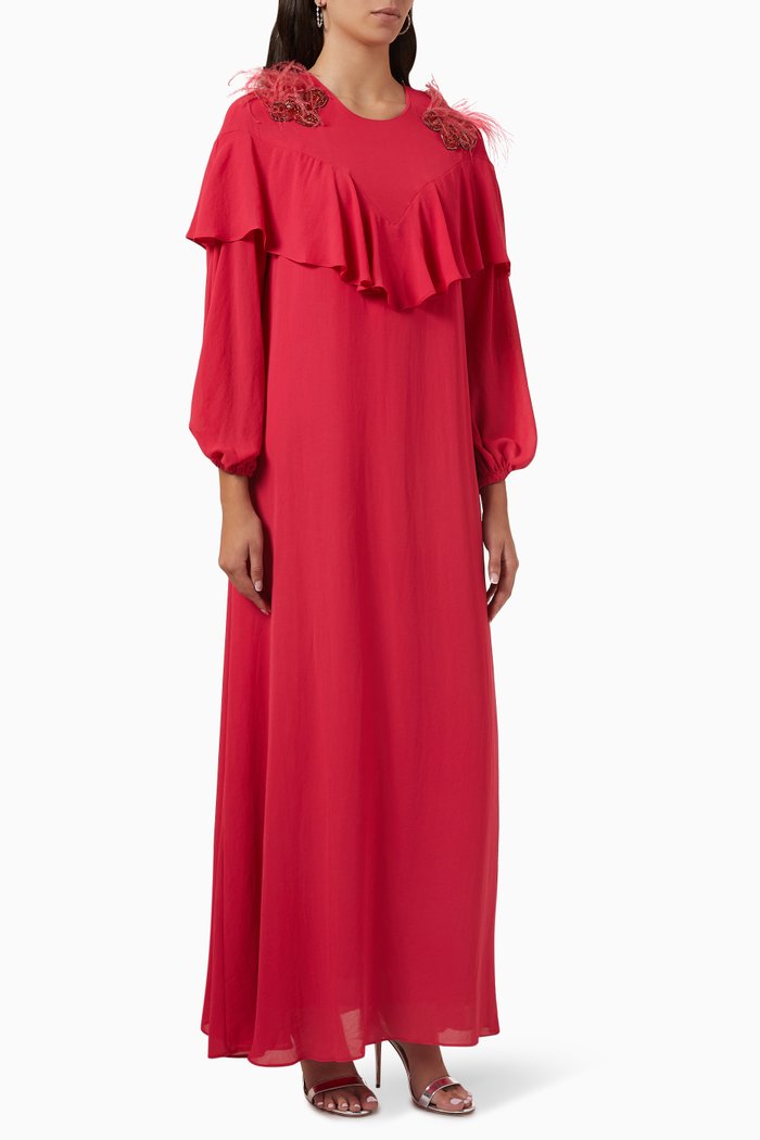 

Sequin & Feather Cape Maxi Dress, Pink