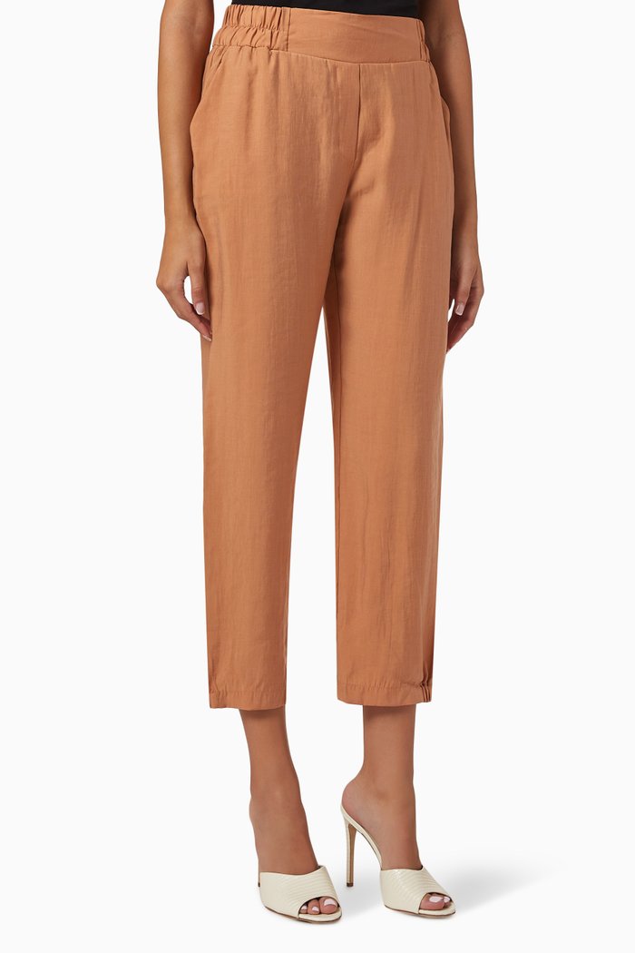 

High-waist Pants in Cotton, Brown