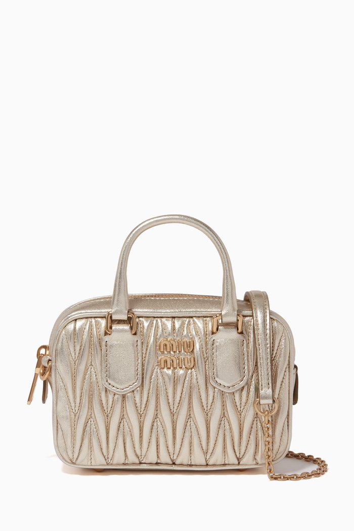 

Mini Crossbody Bag in Matelassé Nappa Leather, Gold