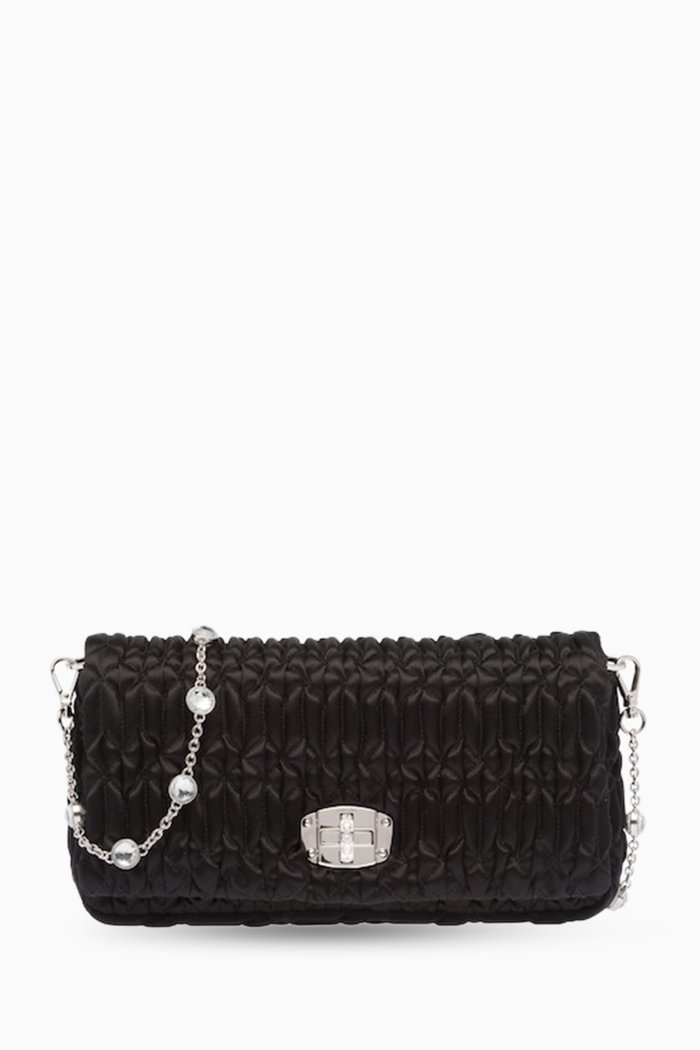 Miu Crystal Bag in Cloquet Satin, Black