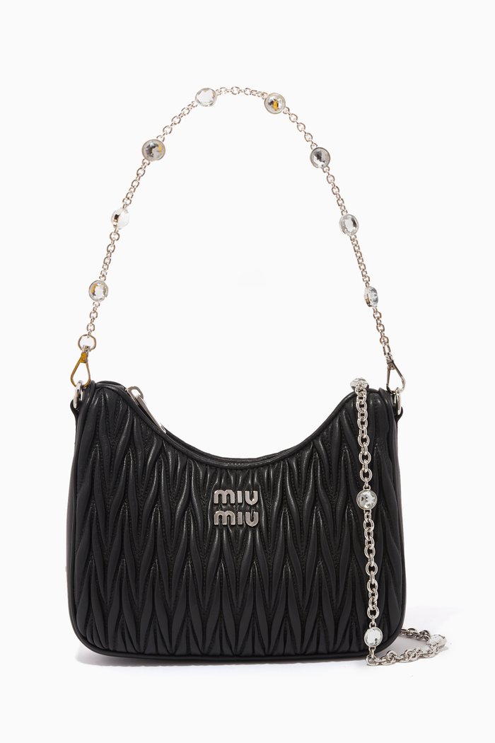 

Small Shoulder Bag in Matelassé Nappa Leather, Black