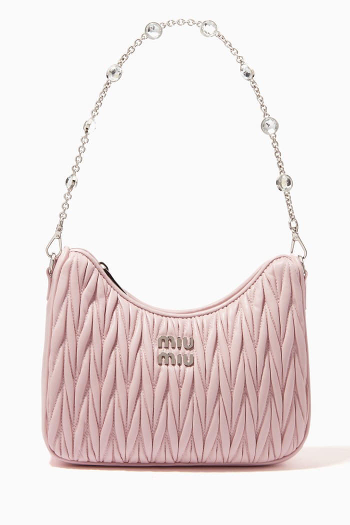 

Small Shoulder Bag in Matelassé Nappa Leather, Pink