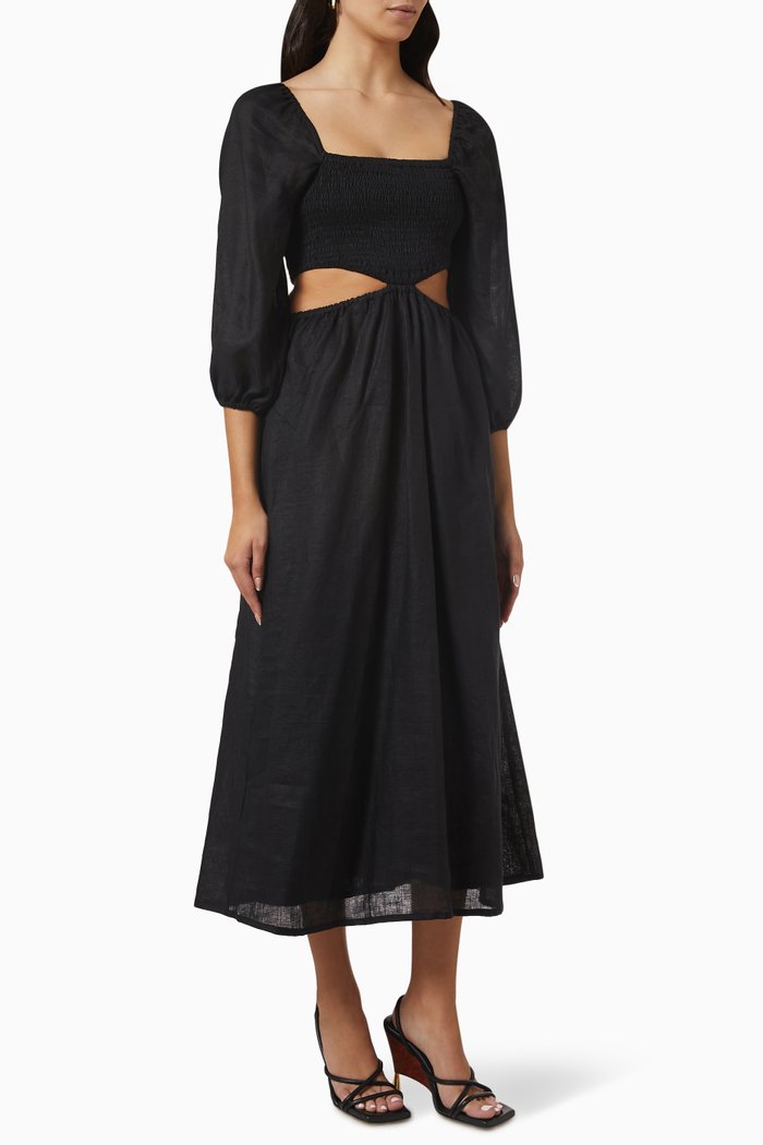 

Nadiva Midi Dress in Linen, Black