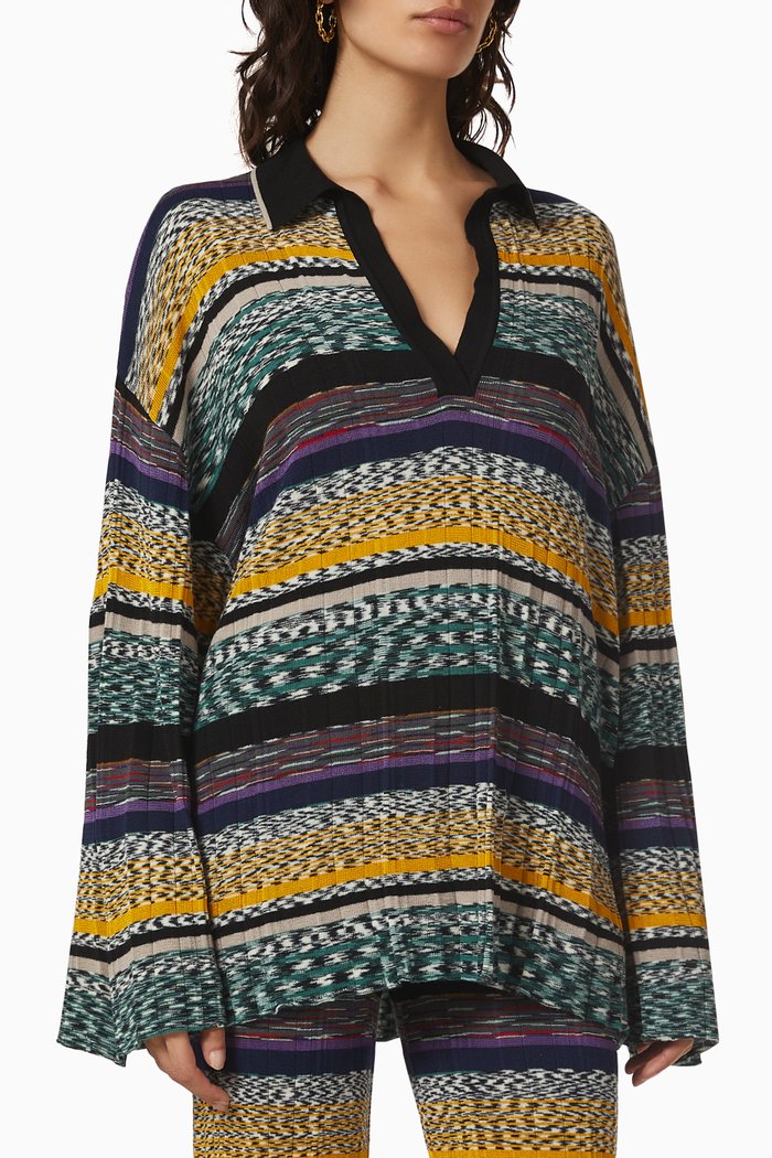 

Stripe Polo Top in Wool, Multicolour