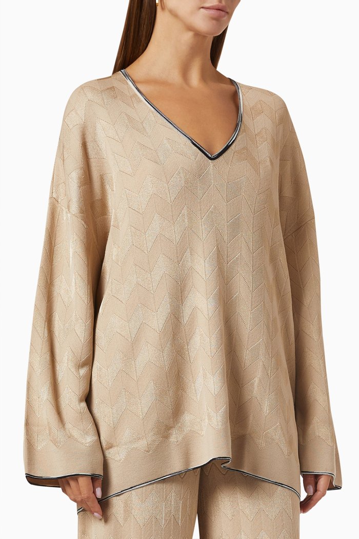 

V-neck Sweater in Viscose & Wool Knit, Neutral