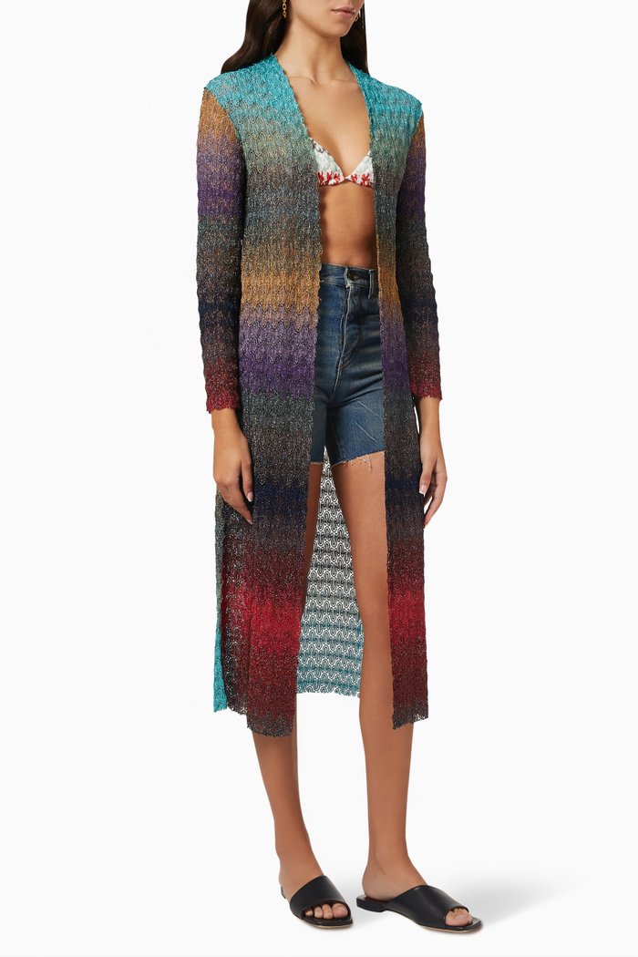 Long Cardigan in Viscose Knit, Multicolour
