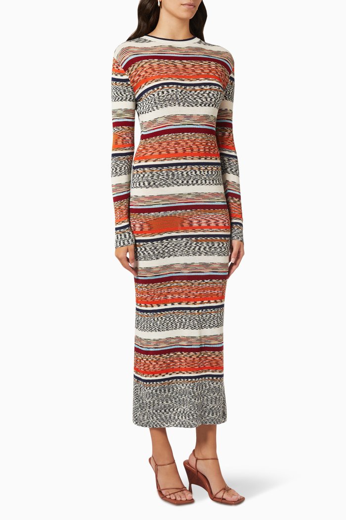 

Printed Knit Maxi Dress in Wool & Rayon, Multicolour