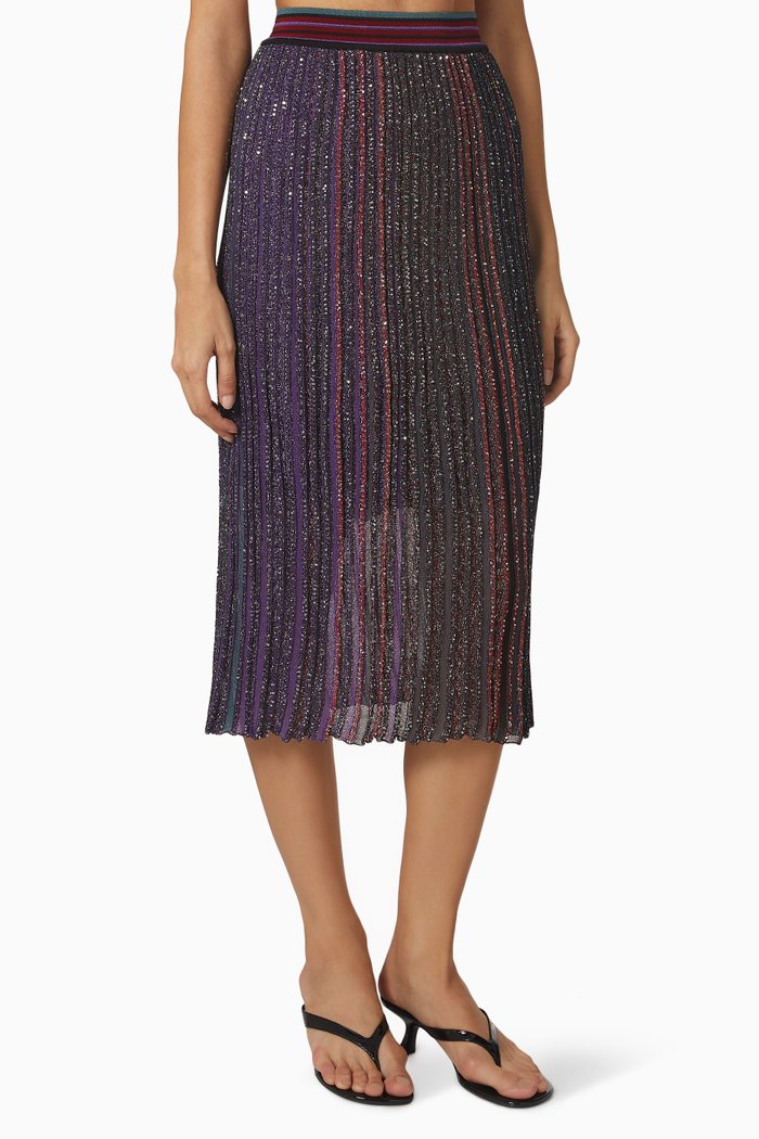 Embellished Midi Skirt in Viscose Blend, Multicolour