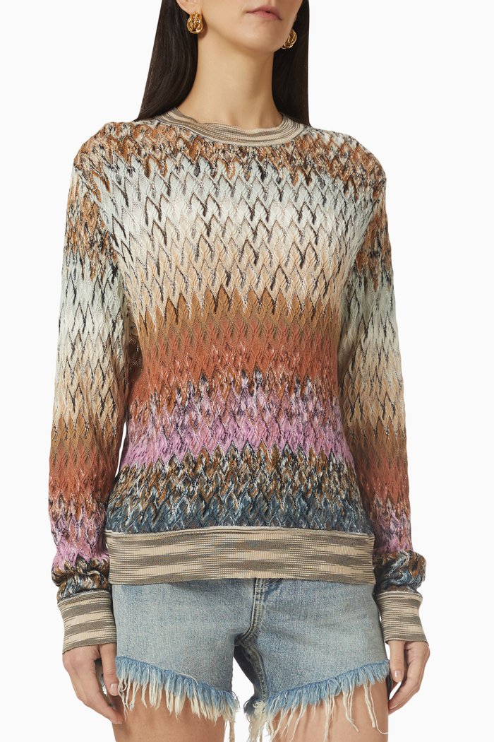 

Crewneck Sweater in Wool-blend Knit, Multicolour