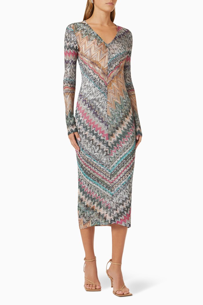 

Multi Stripe Midi Dress in Viscose-blend, Multicolour