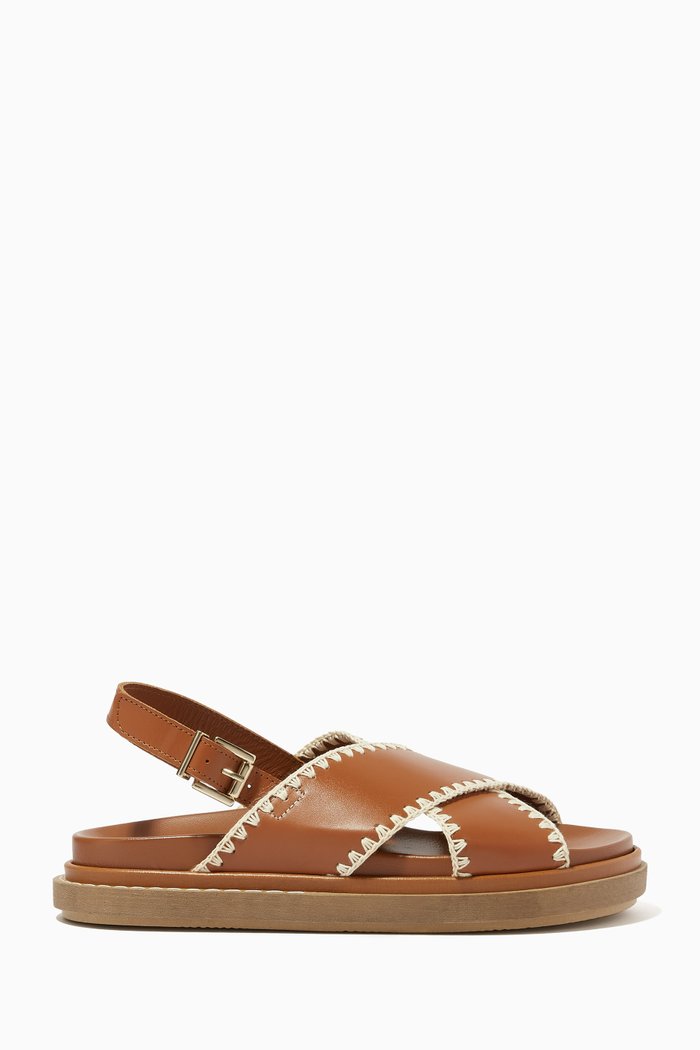 

Marshmallow Crochet Sandals in Leather, Brown