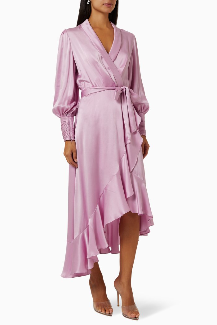 

Wrap Midi Dress in Silk, Pink
