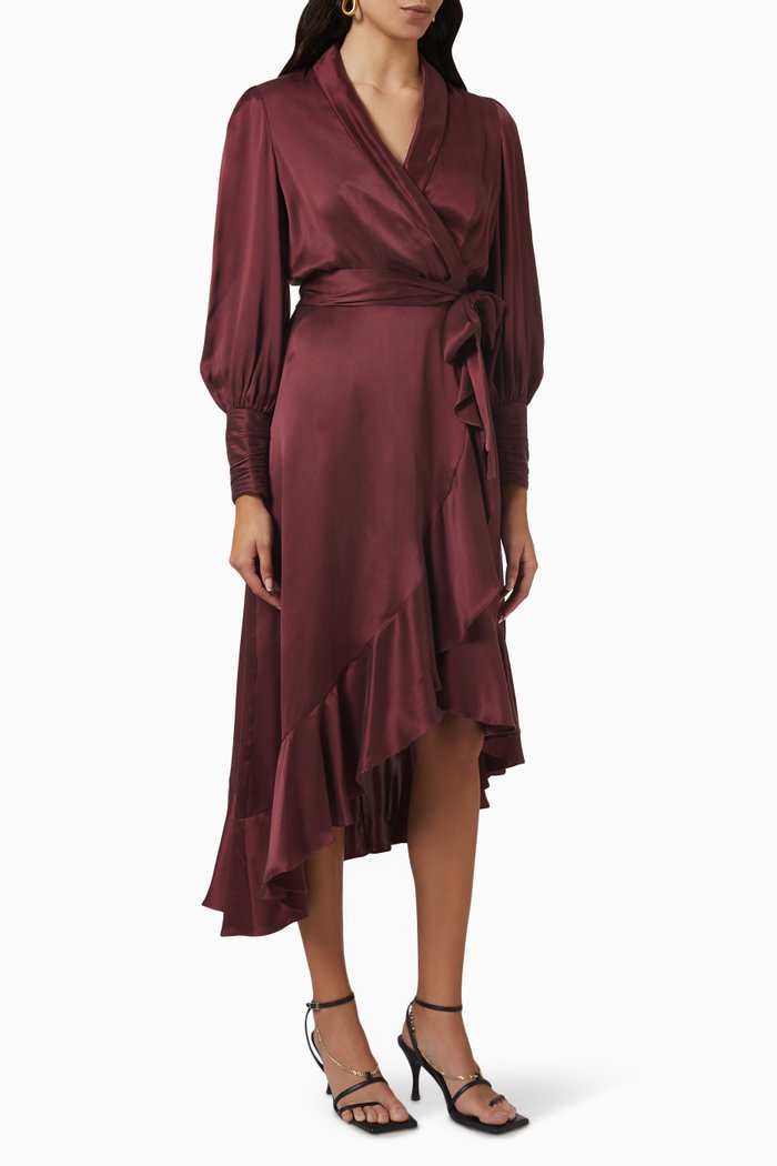 

Wrap Midi Dress in Silk, Red