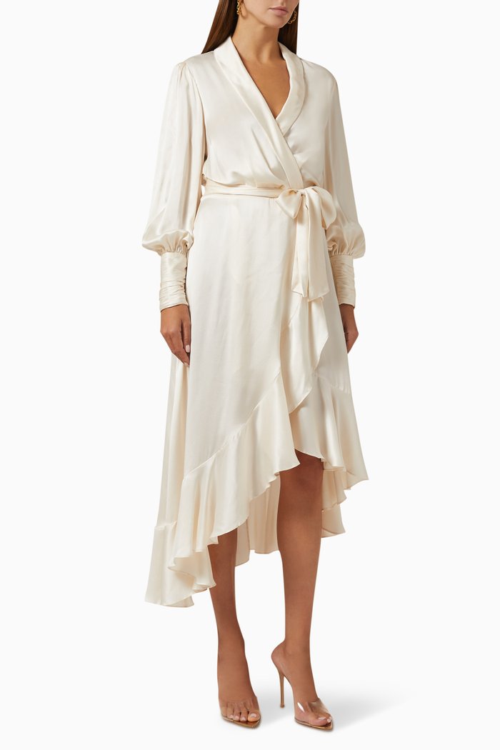 

Wrap Midi Dress in Silk, White