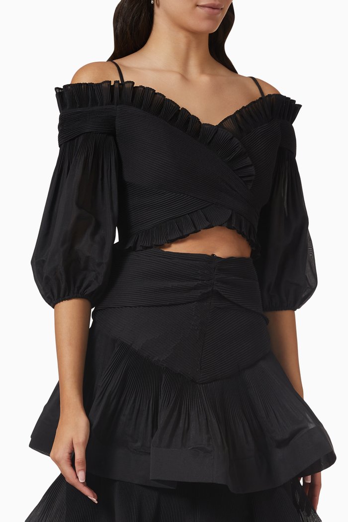 

Pleated Off-shoulder Top, Black