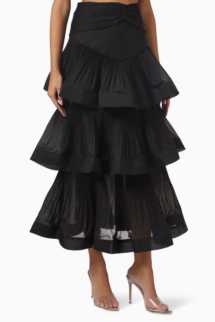 

Pleated Midi Skirt, Black