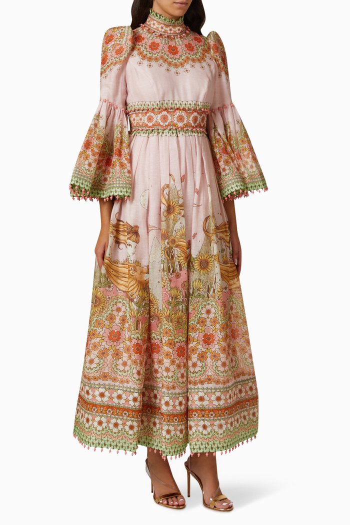 

Kaleidoscope Bell-sleeve Gown in Linen-silk, Multicolour