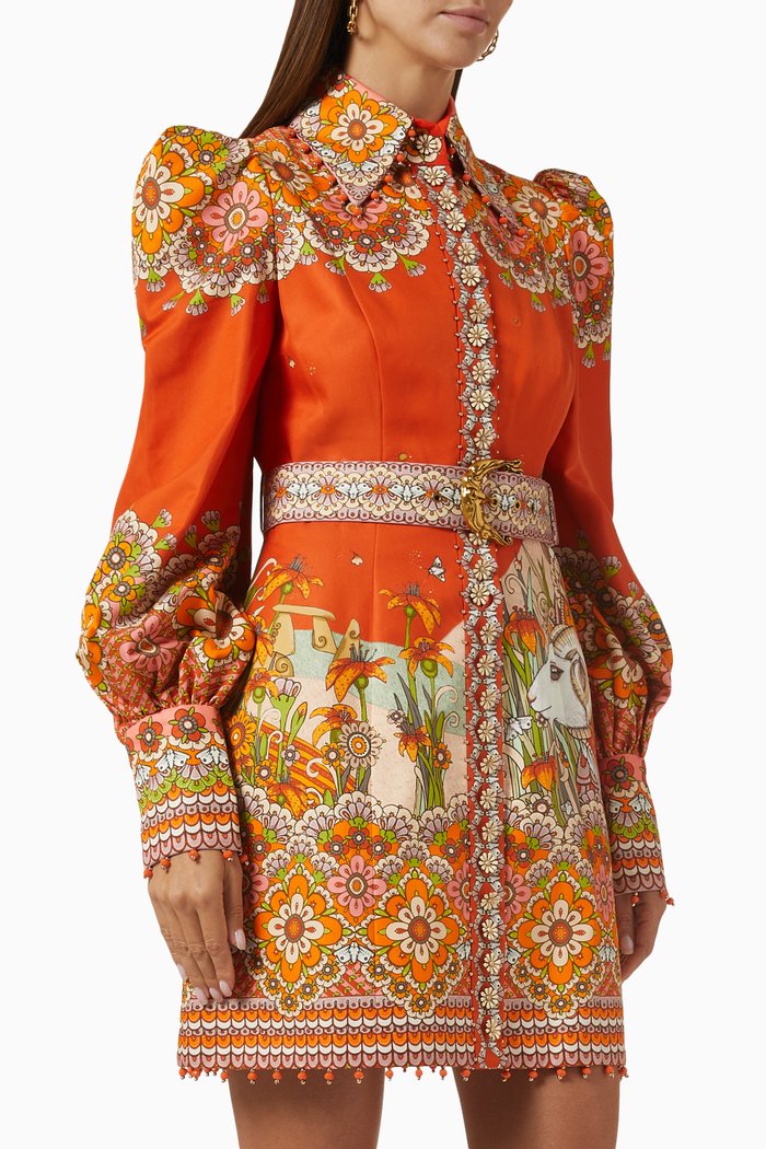 

Kaleidoscope Aries Mini Shirt Dress in Silk-twill, Orange