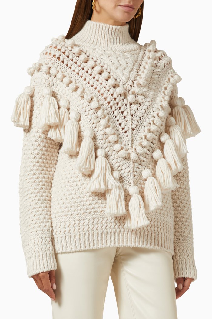 

Kaleidoscope Tassel Sweater in Wool, Neutral