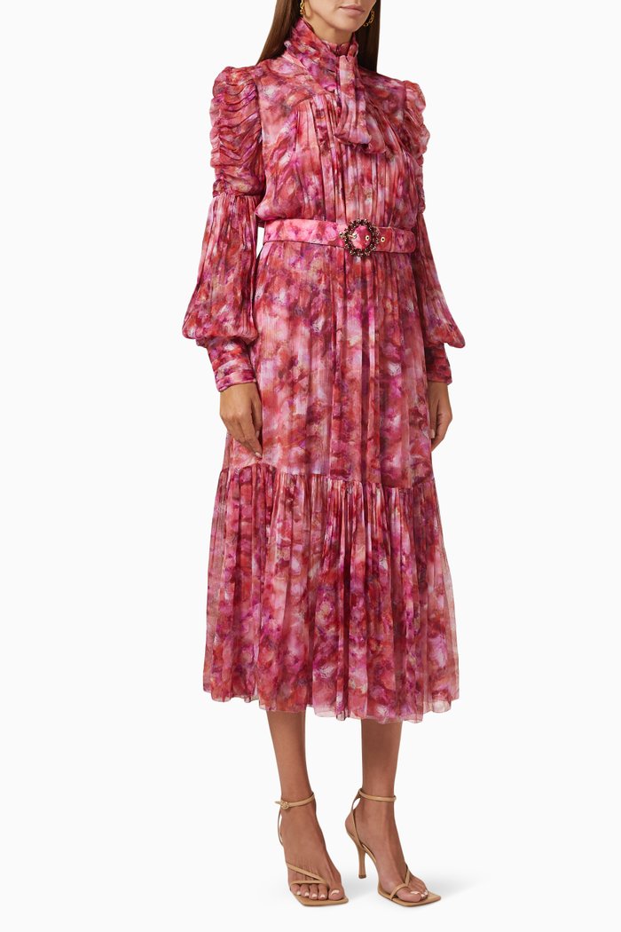 

Kaleidoscope Tie-neck Midi Dress in Viscose, Pink