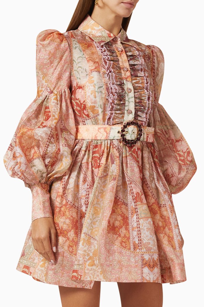 

Kaleidoscope Tuxedo Frill Mini Dress in Linen Blend, Multicolour