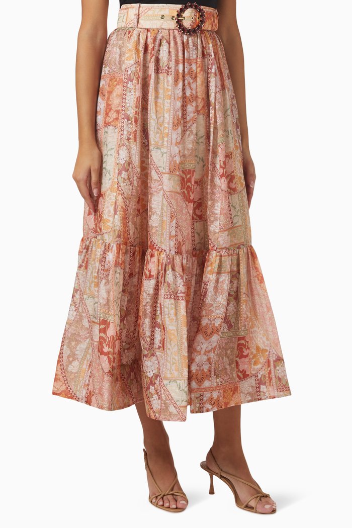 

Kaleidoscope Midi Skirt in Linen, Multicolour
