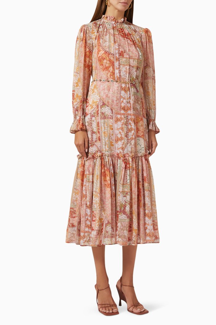 Kaleidoscope Tubular Midi Dress in Viscose, Multicolour