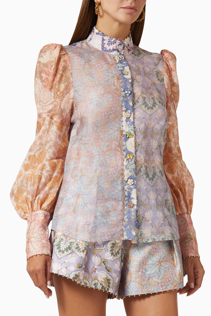 

Kaleidoscope Spliced Blouse in Linen, Multicolour