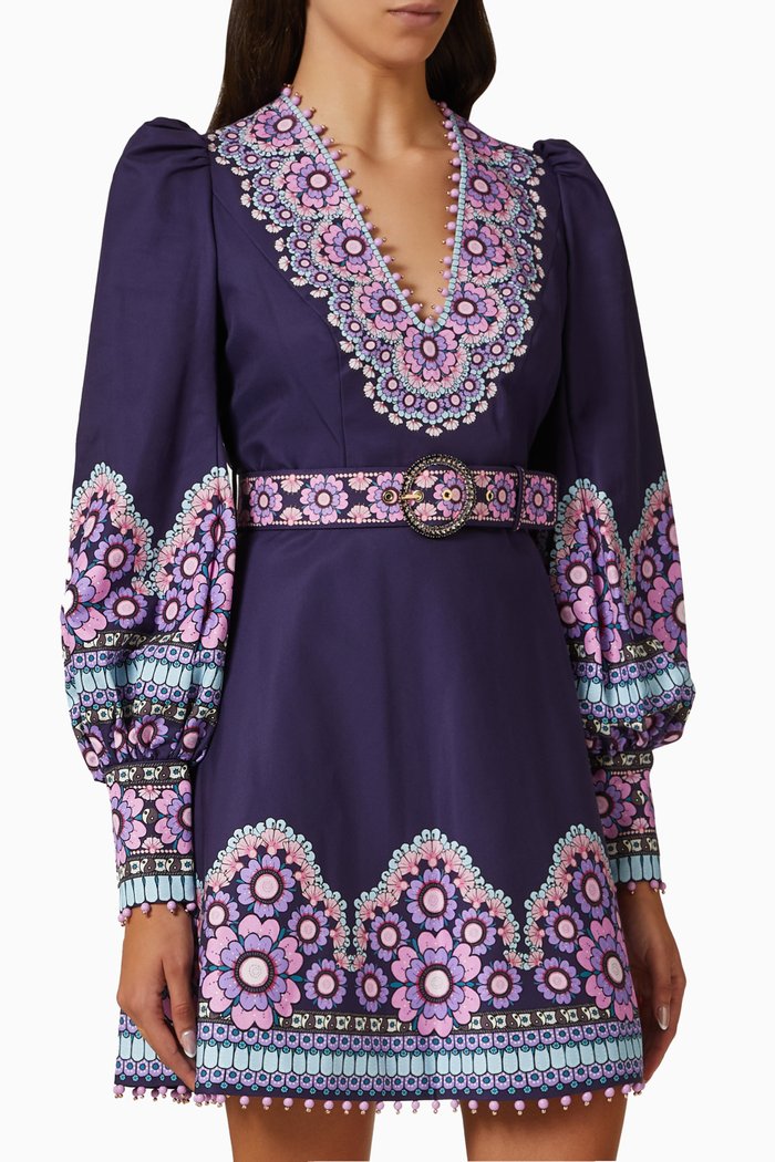 

Celestial Beaded Mini Dress in Cotton-silk, Multicolour