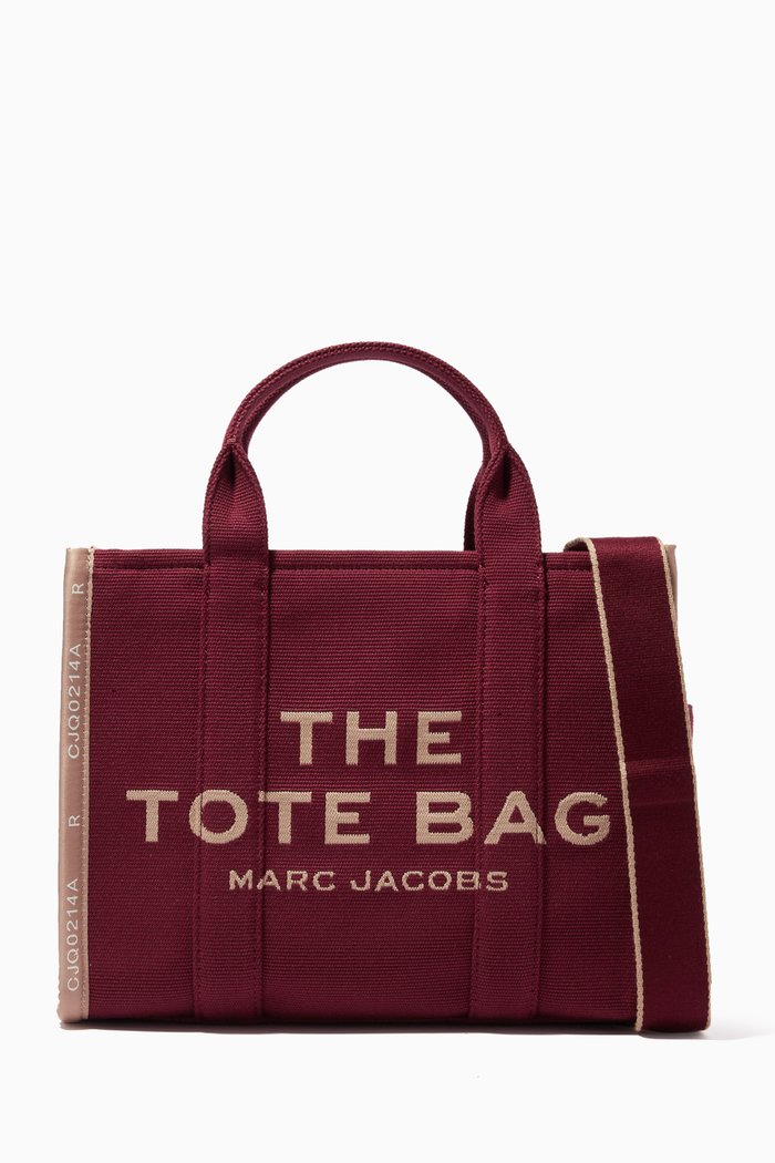 The Small Tote Bag in Jacquard Canvas, Burgundy