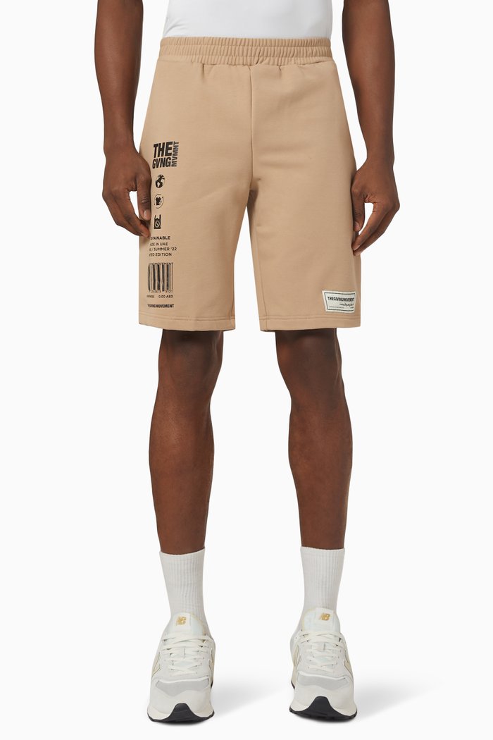 

Tattoo Print Lounge Shorts in Organic Cotton, Brown