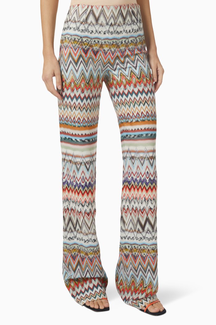 Flared Pants in Wool-blend Knit, Multicolour