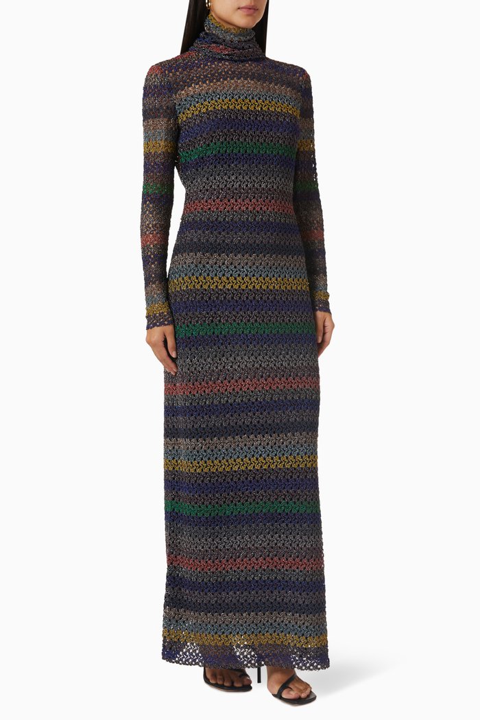 

Open Back Knit Maxi Dress in Lamé, Multicolour