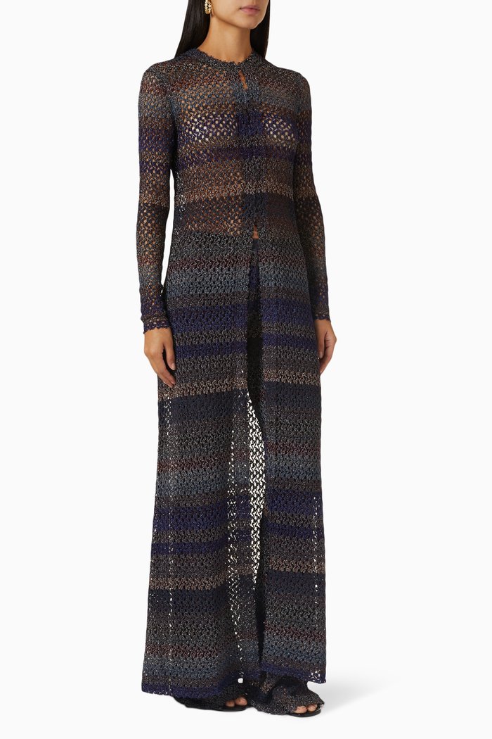 

Knit Long Cardigan Cover Up in Lamé, Multicolour