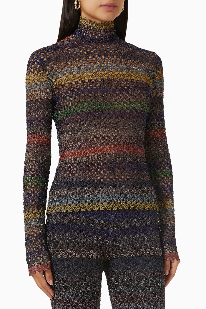 

Knit Mock Turtleneck Sweater in Lamé, Multicolour